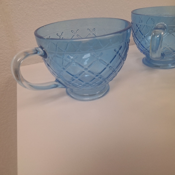 Glass Teacups - Blue & Yellow - 4pc set New - Picture 4 of 5